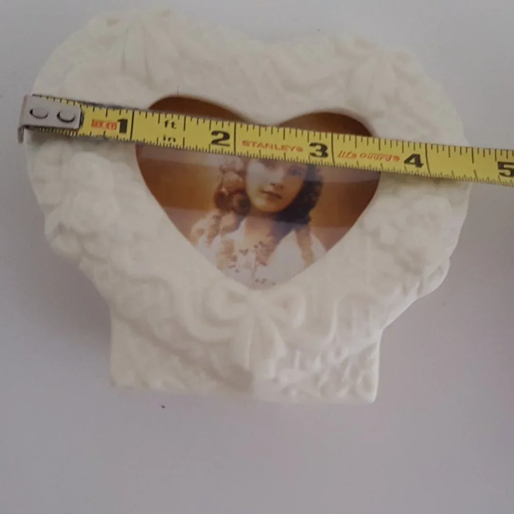 Heart Picture Frame Unglazed Embossed Ceramic 4.5W x 4